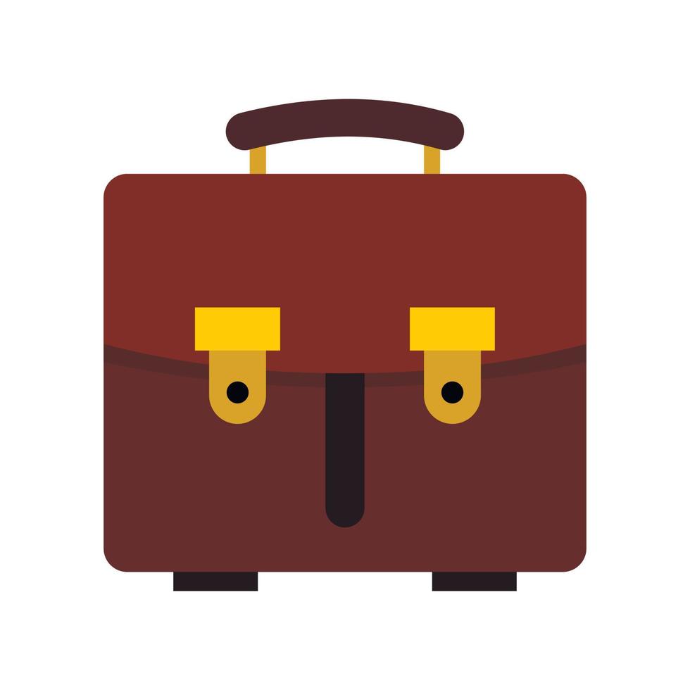 Brown leather briefcase icon, flat style vector