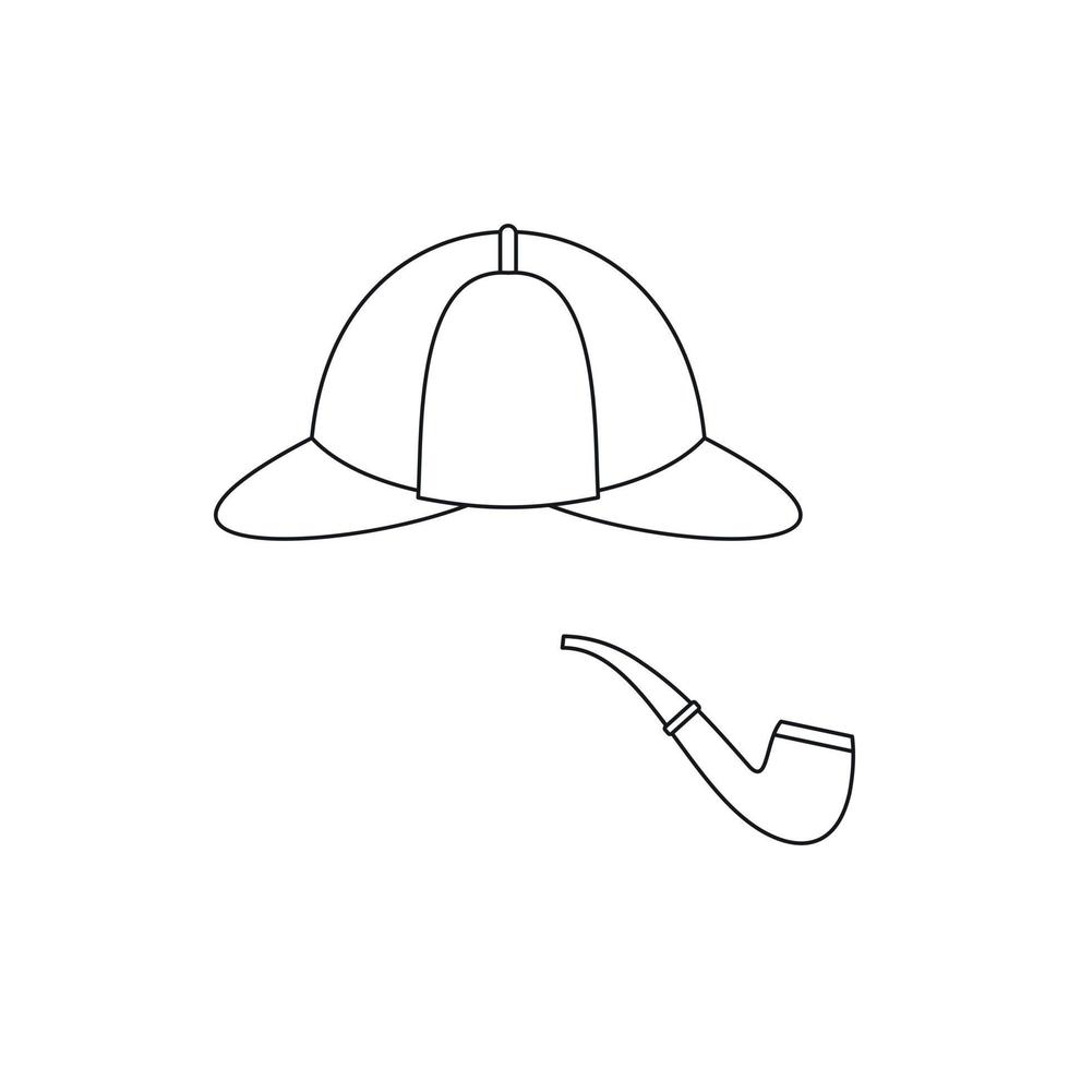 Hat and pipe icon, outline style vector