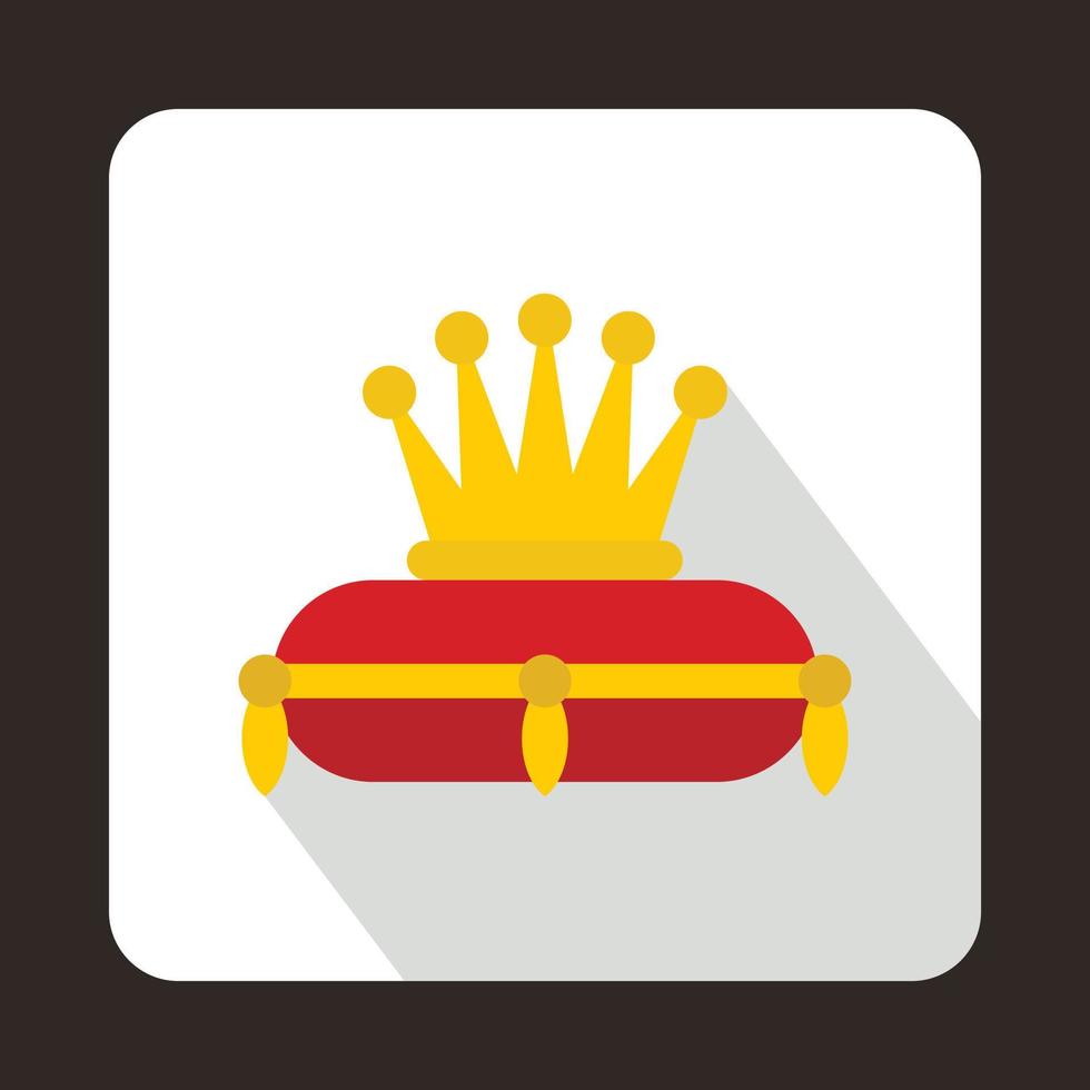 Gold crown on red pillow icon, flat style vector