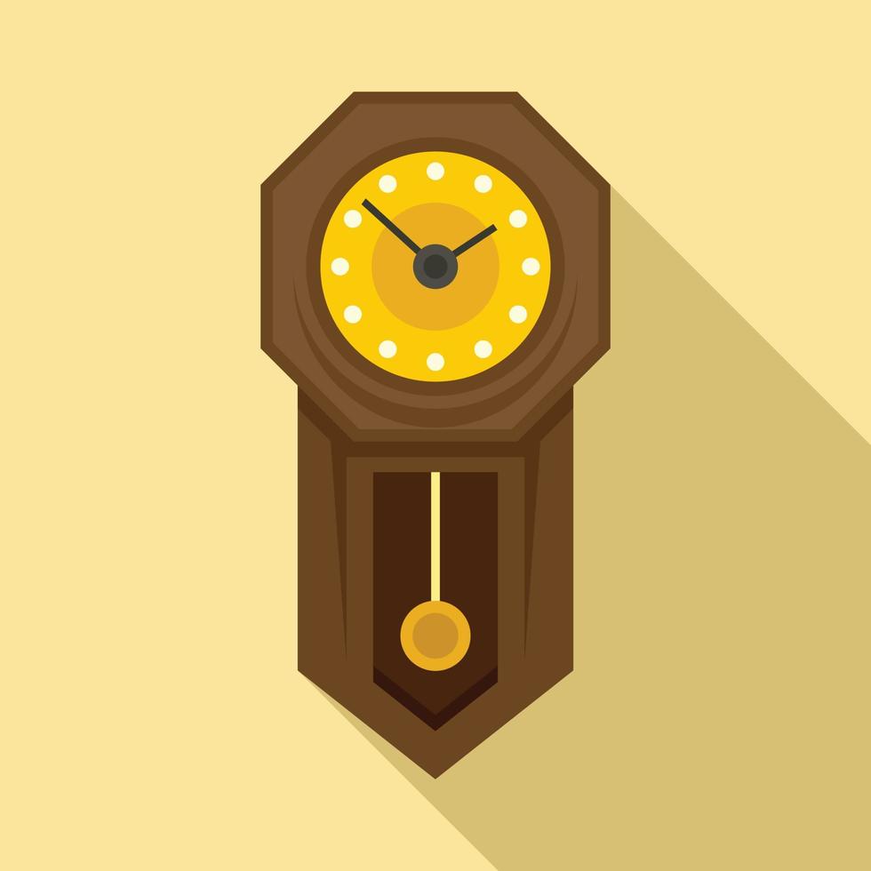 Antique pendulum clock icon, flat style vector