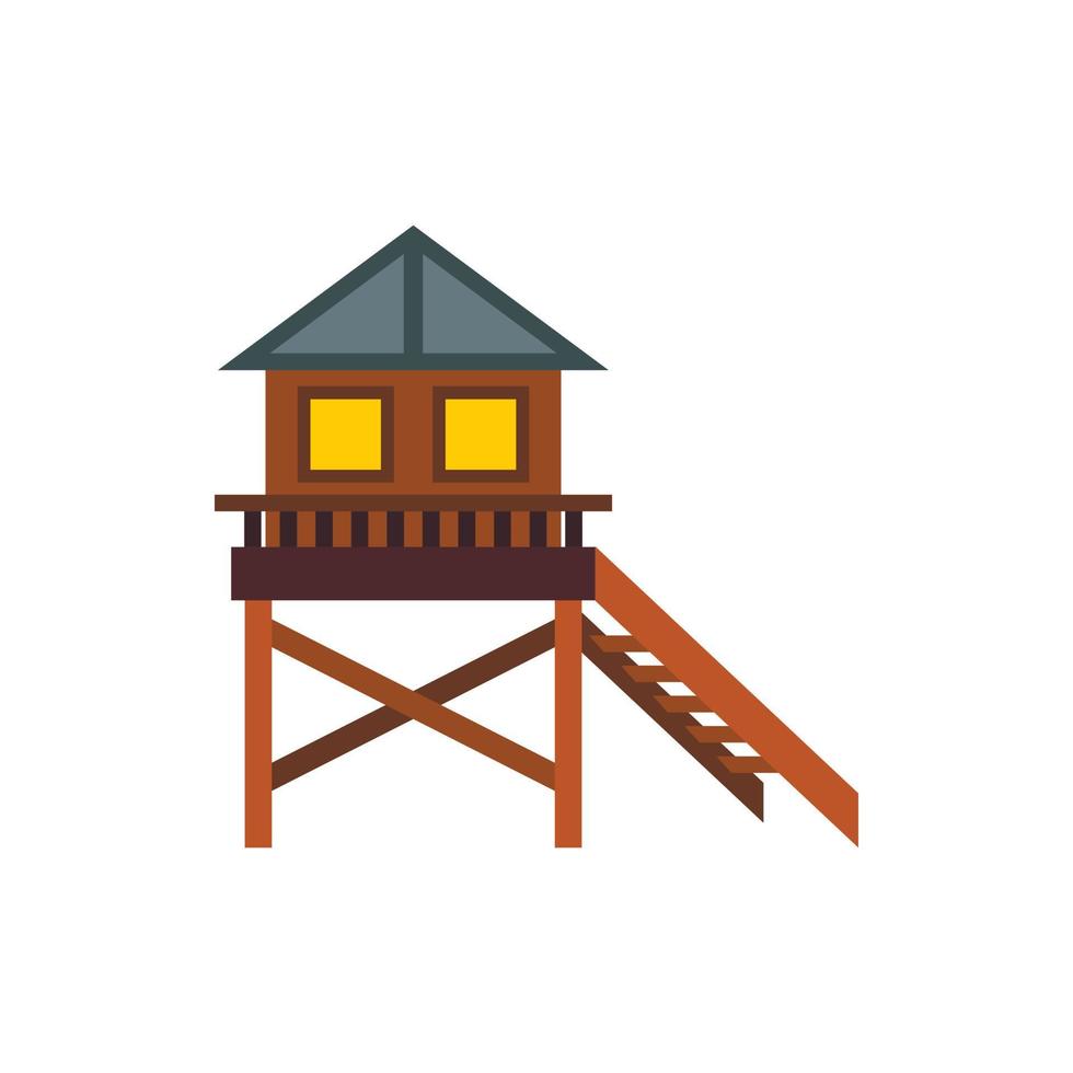 Wooden stilt house icon, flat style vector