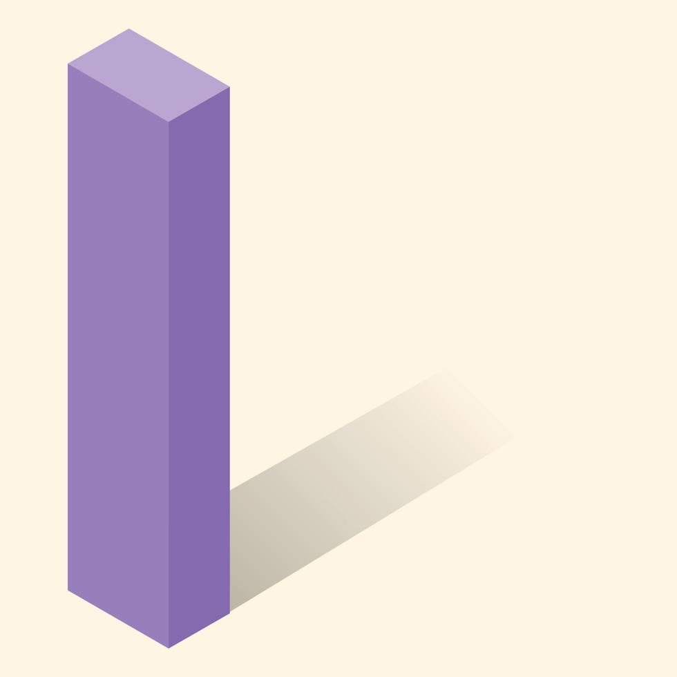 I letter in isometric 3d style with shadow vector