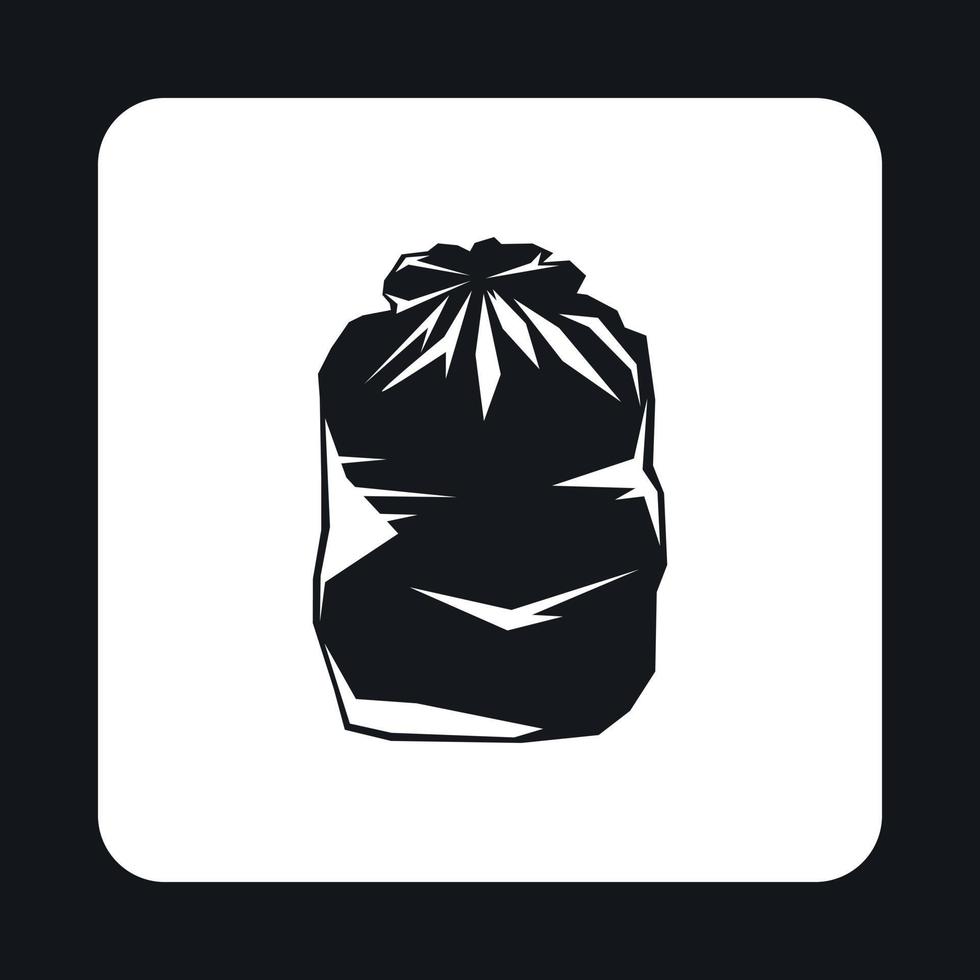 icono de bolsa de basura negra, estilo simple vector