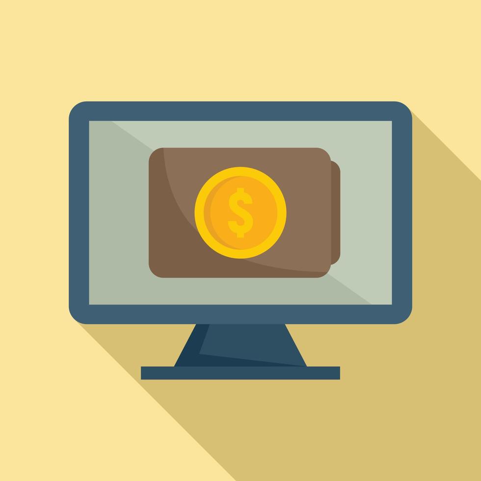 Online pc digital wallet icon, flat style vector