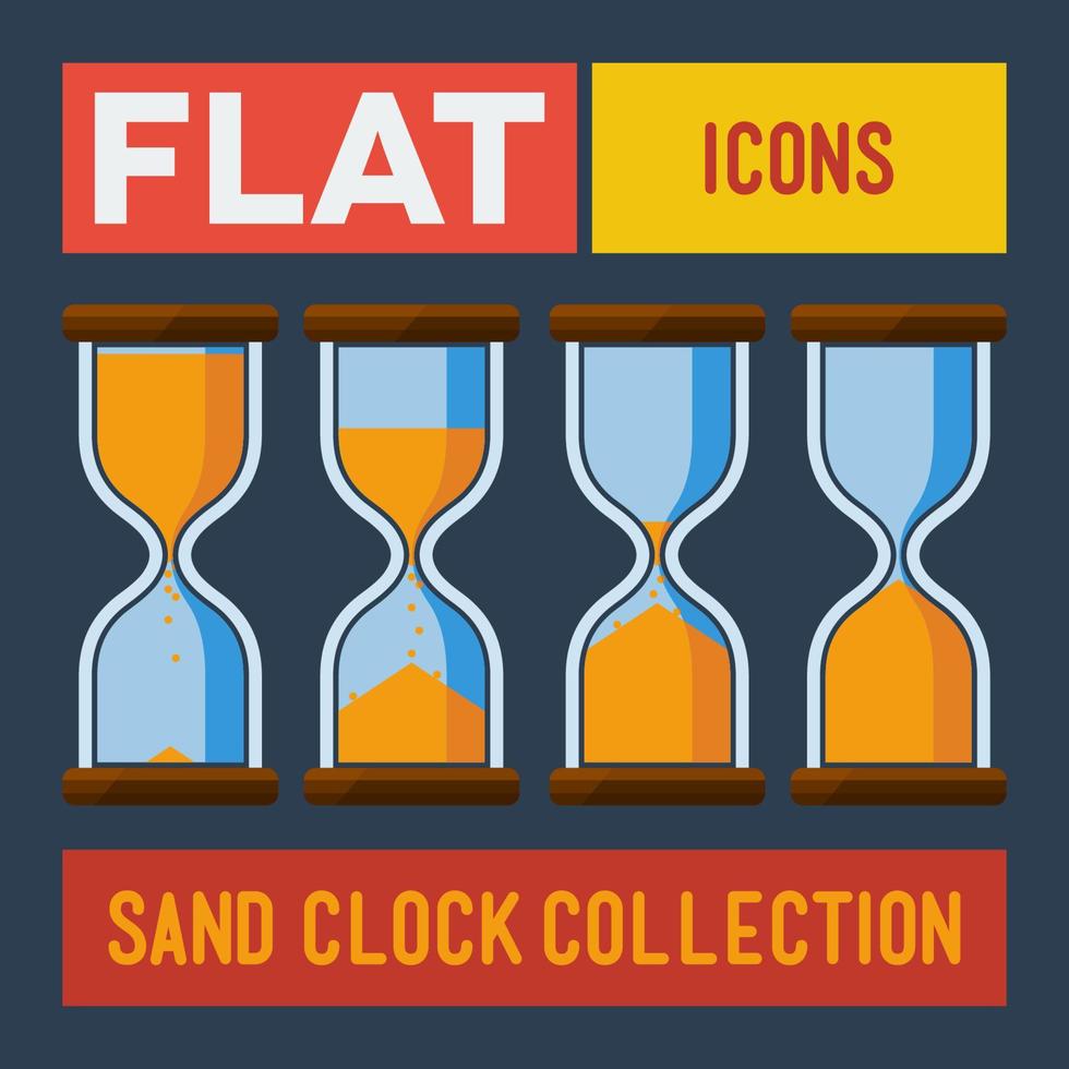 Set of flat sand clocks on grungy card vector