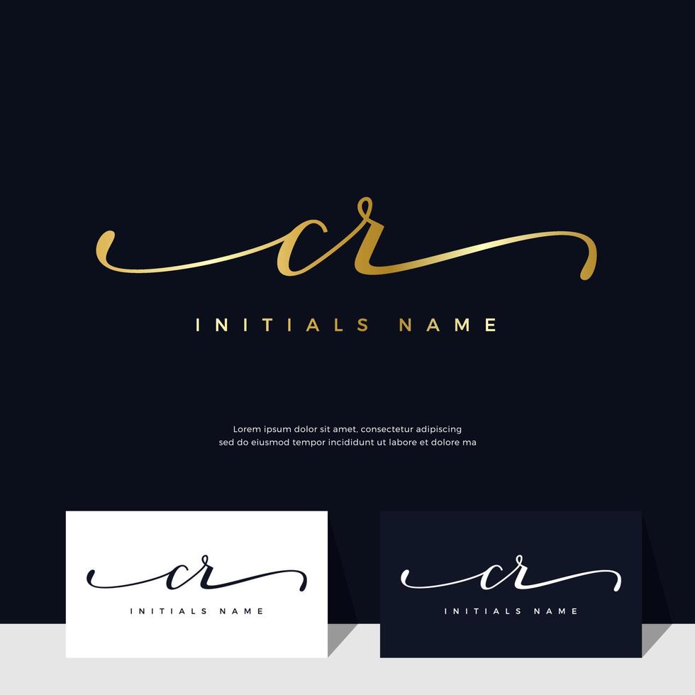 handwriting Initial of letter CR C R feminine and beauty logo design on gold color. vector