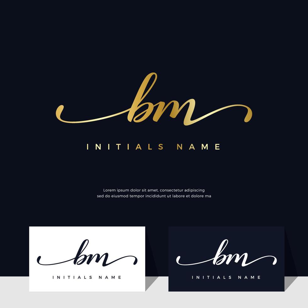 handwriting Initial of letter BM B M feminine and beauty logo design on gold color. vector