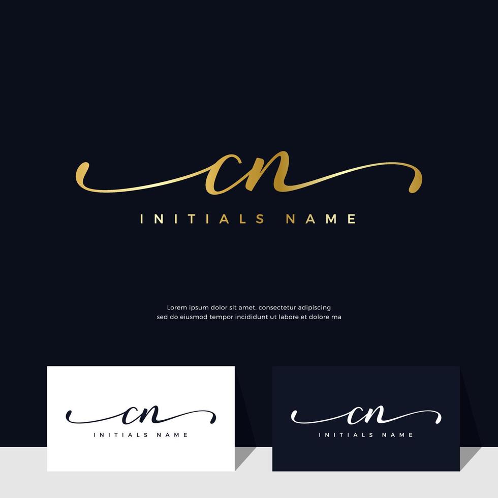 handwriting Initial of letter CN C N feminine and beauty logo design on gold color. vector