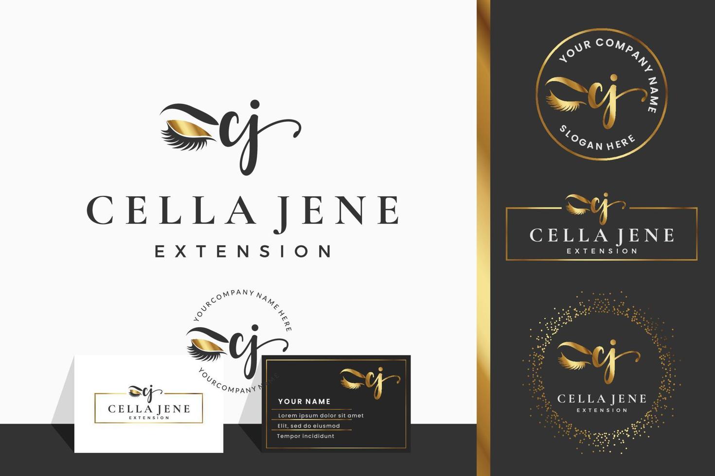 Initial letter CJ C lash Eyebrow Lashes eyelash extension logo design collection for Branding vector