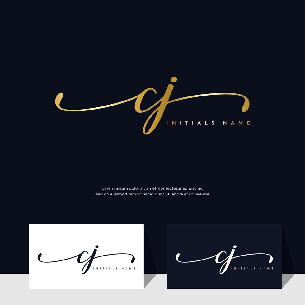 handwriting Initial of letter CJ C J feminine and beauty logo design on gold color. vector