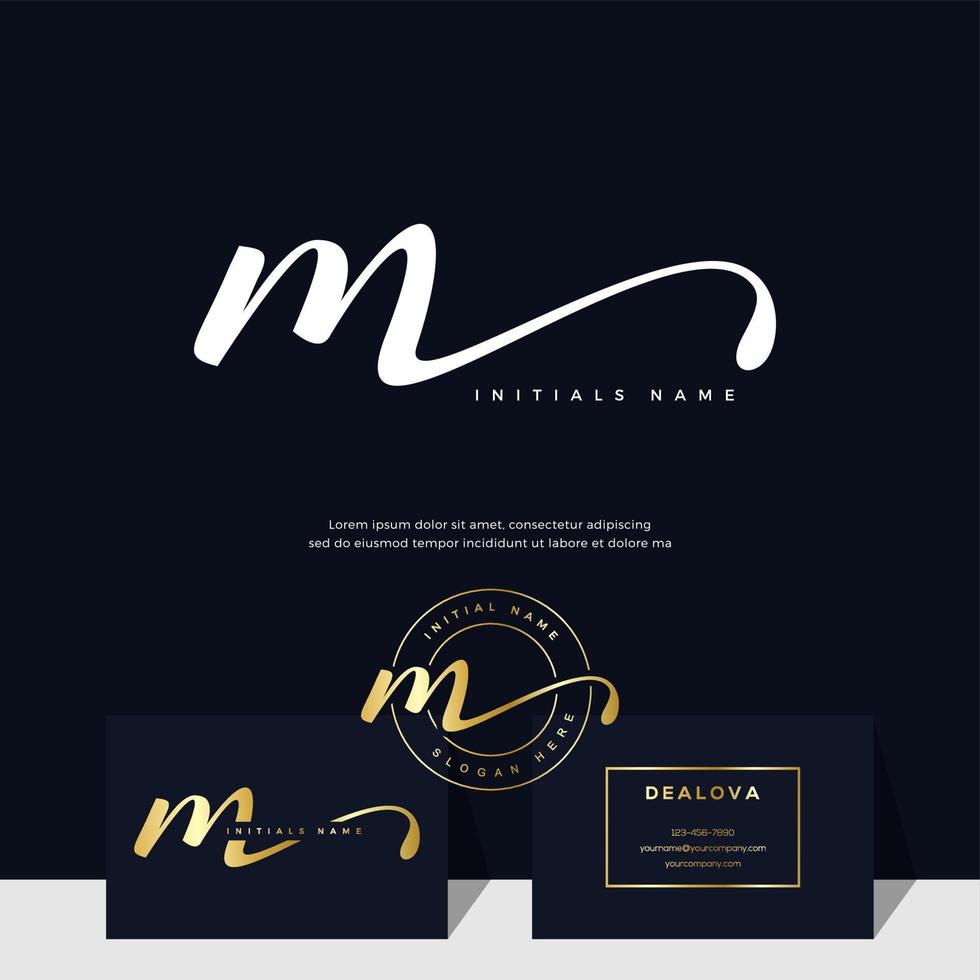 simple elegant initial handwriting letter M on gold color vector