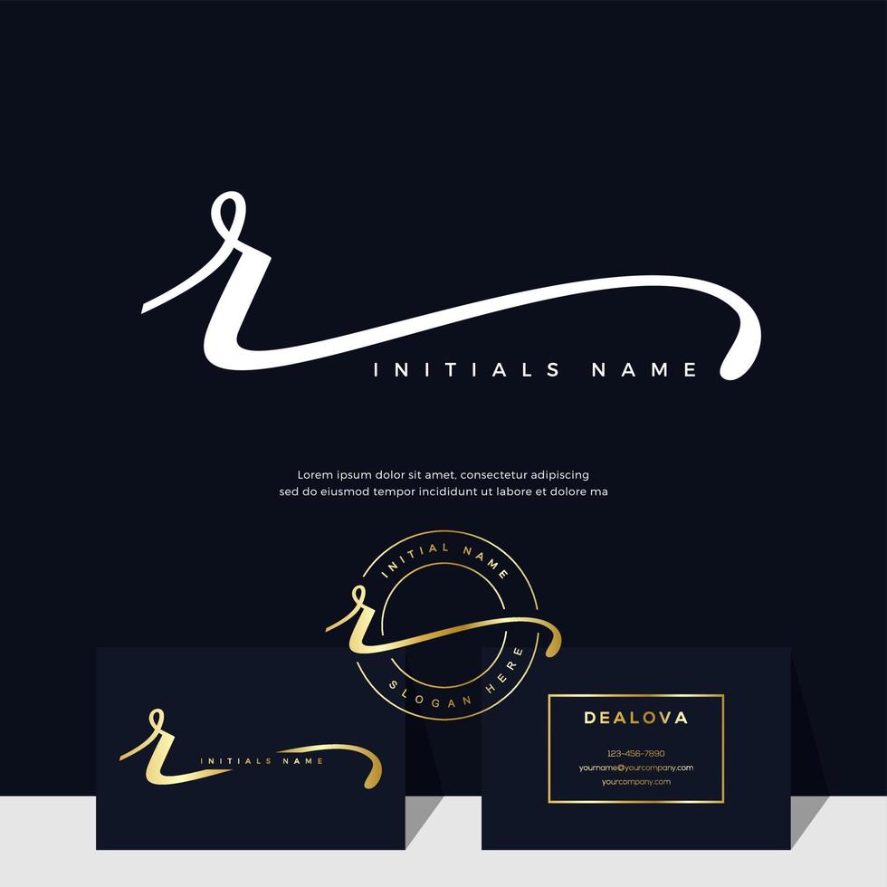 simple elegant initial handwriting letter R on gold color vector