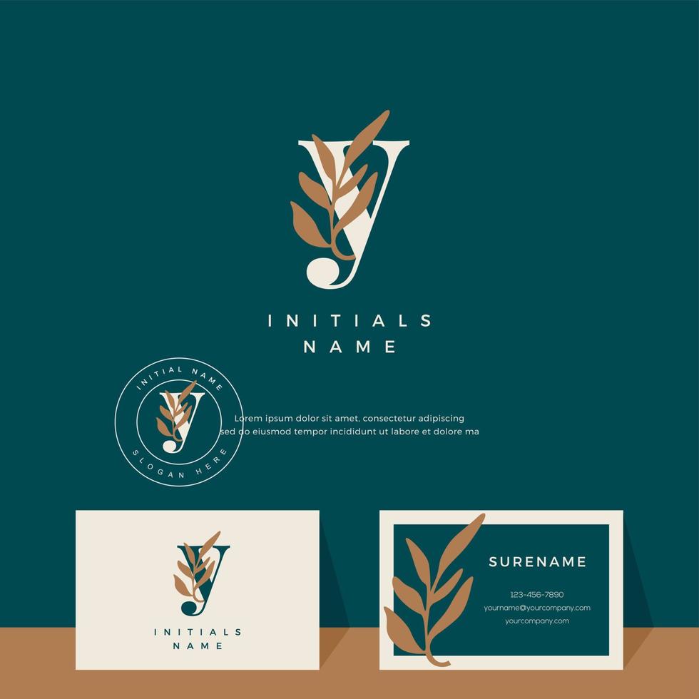 letra y con diseño de logotipo de vector de belleza de hoja de boda inicial, moda, boutique, floral y botánica