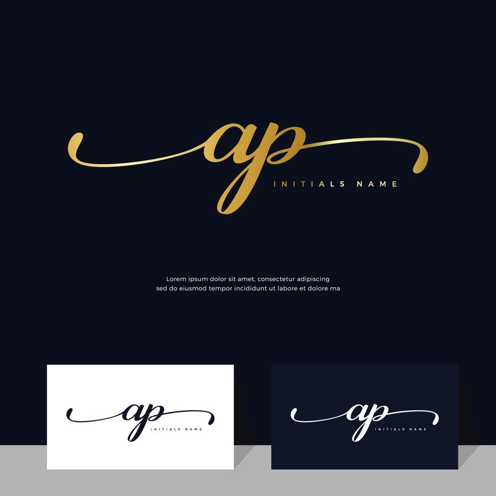 handwriting Initial of letter AP A P feminine and beauty logo design on gold color. vector