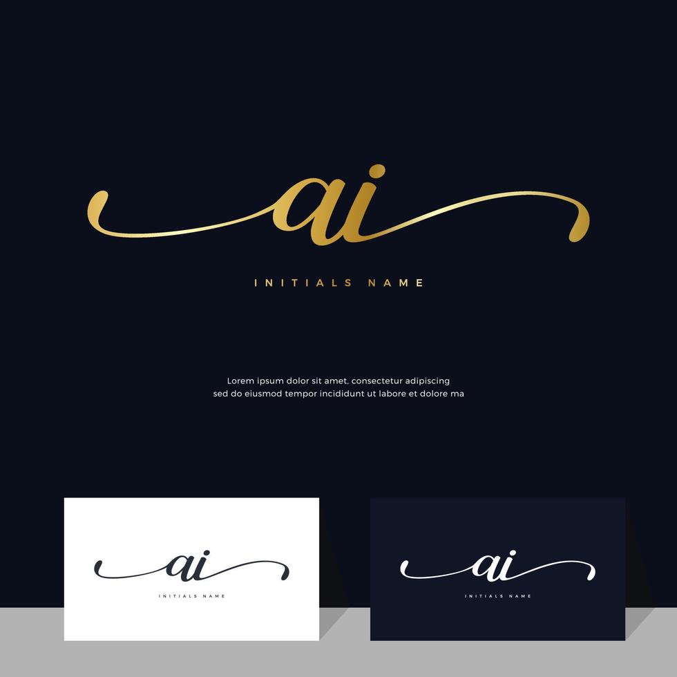 handwriting Initial of letter AI A I feminine and beauty logo design on gold color. vector