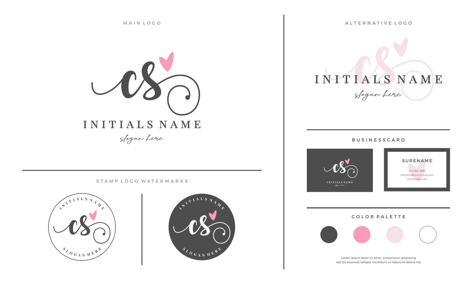 Initial CS letter C S handwriting beauty logo design with love vector