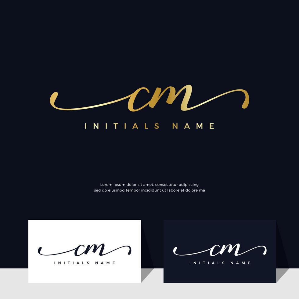 handwriting Initial of letter CM C M feminine and beauty logo design on gold color. vector