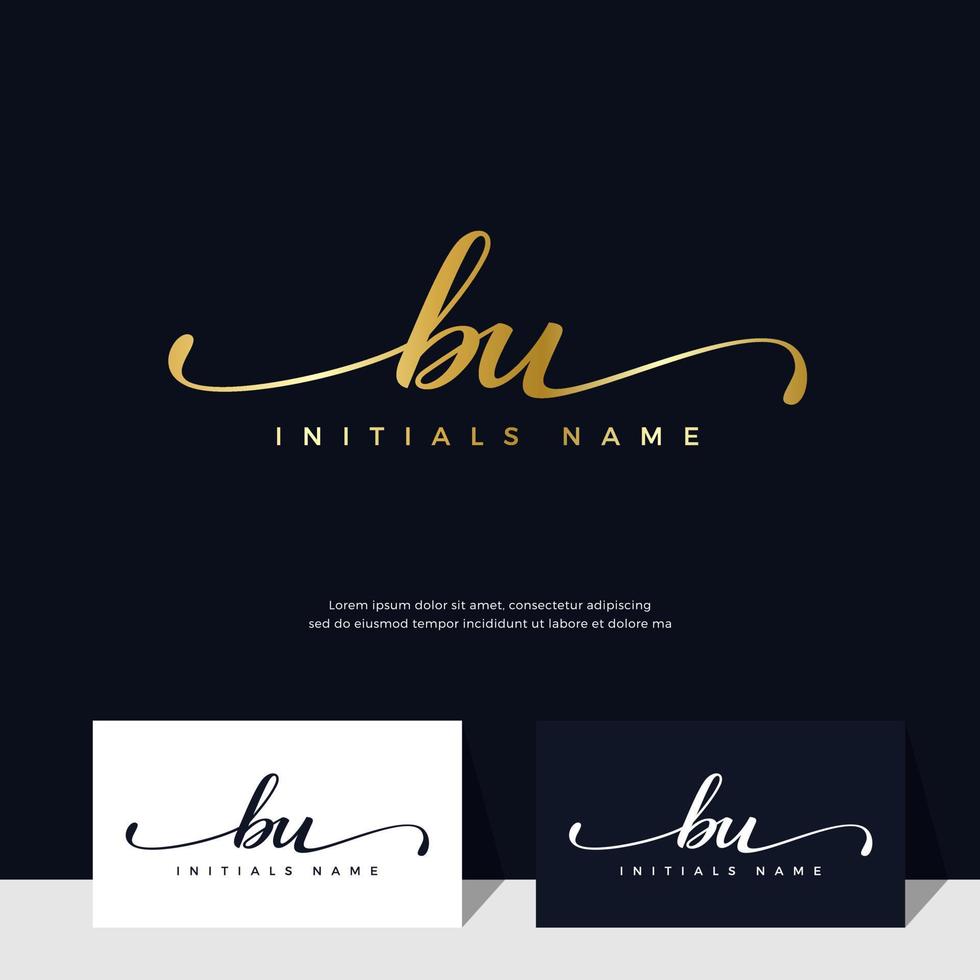 handwriting Initial of letter BU B U feminine and beauty logo design on gold color. vector