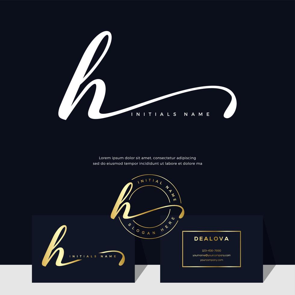 simple elegant initial handwriting letter H on gold color vector