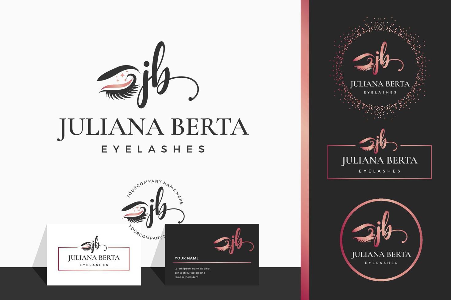 Initial letter JB J lash, Eyebrow, Lashes, eyelash extension logo design collection for Branding . vector