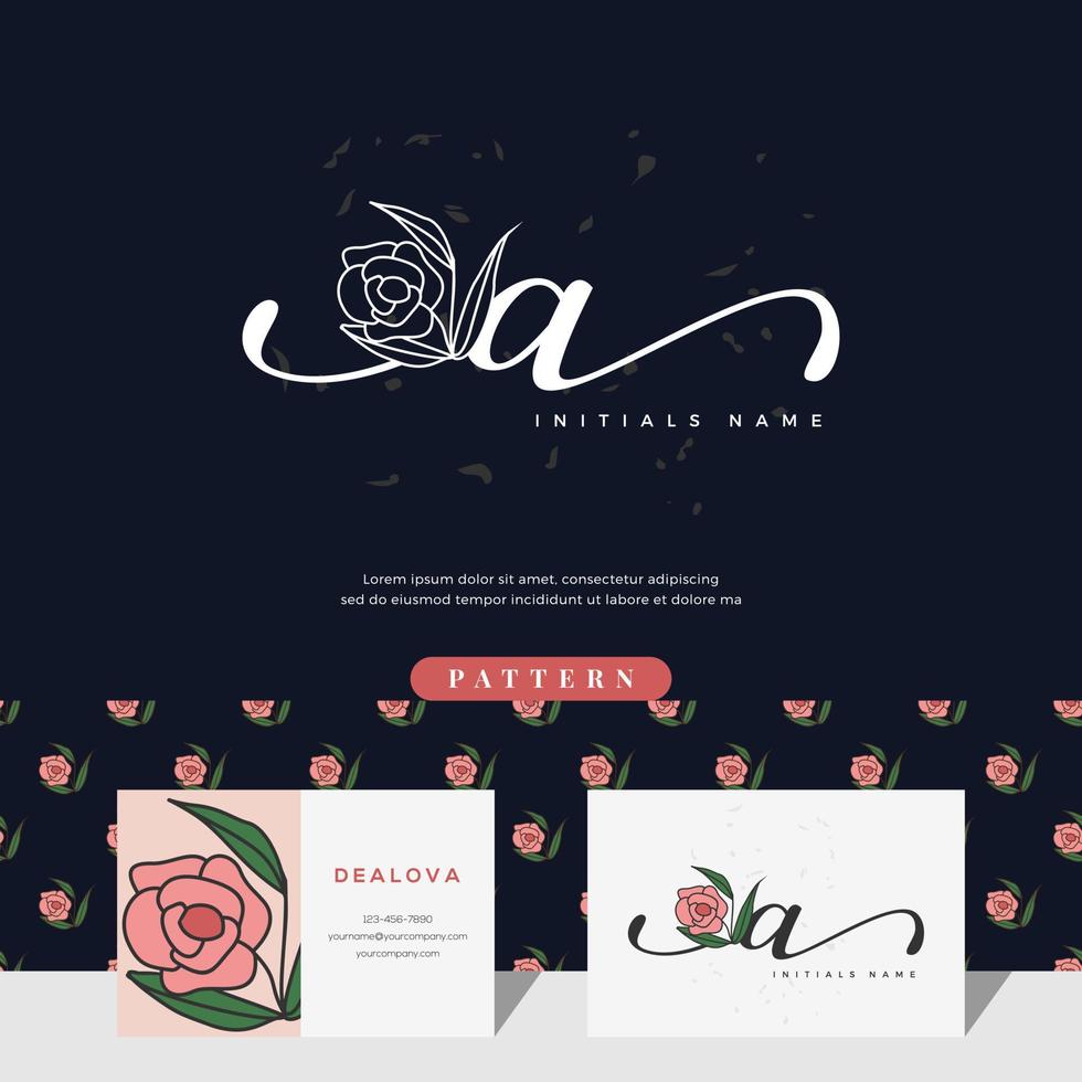 handwriting letter A logo design with rose vector