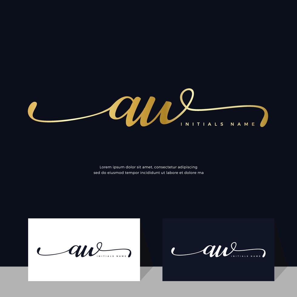handwriting Initial of letter AW A W feminine and beauty logo design on gold color. vector
