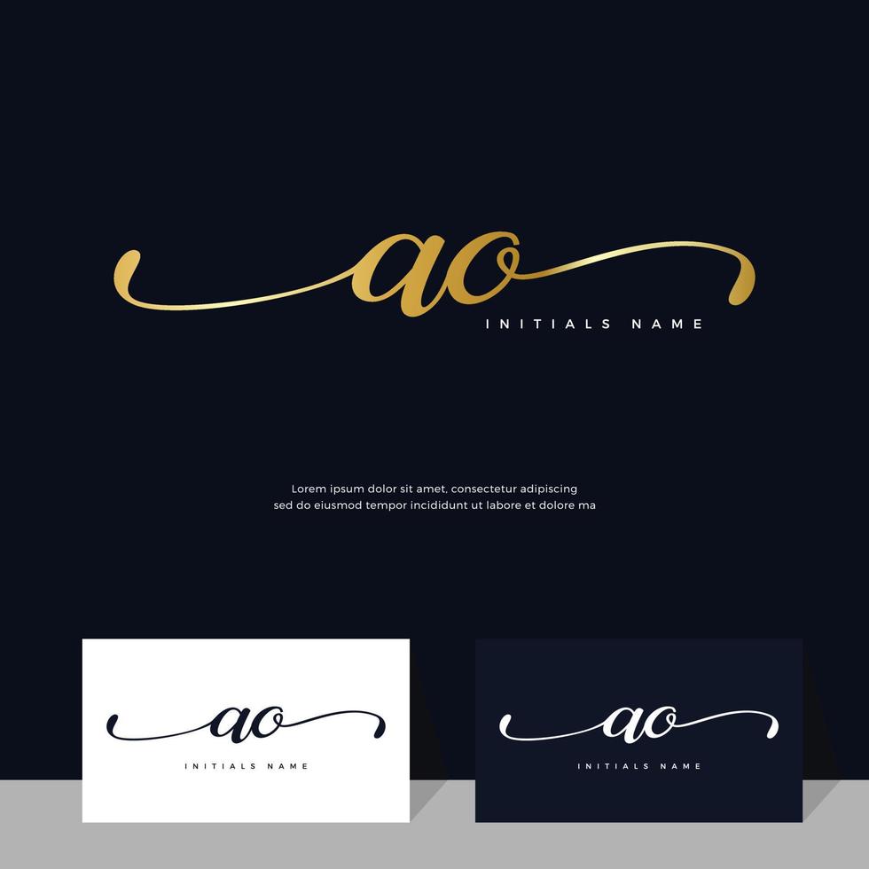 handwriting Initial of letter AO A O feminine and beauty logo design on gold color. vector