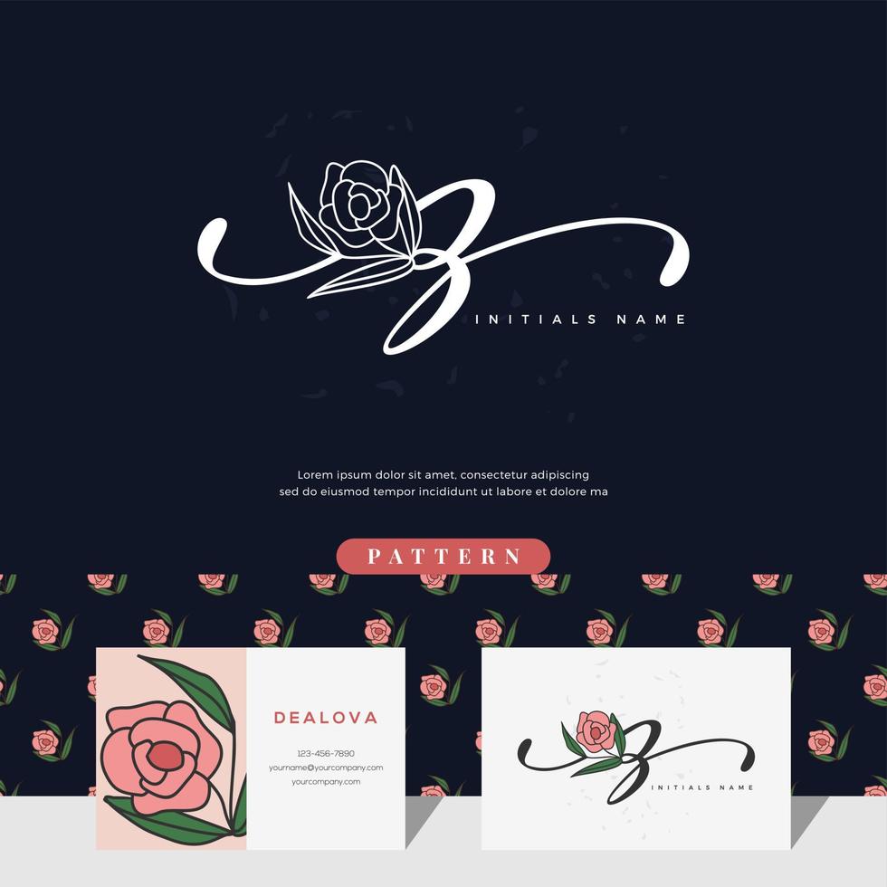 handwriting letter Z logo design with rose vector