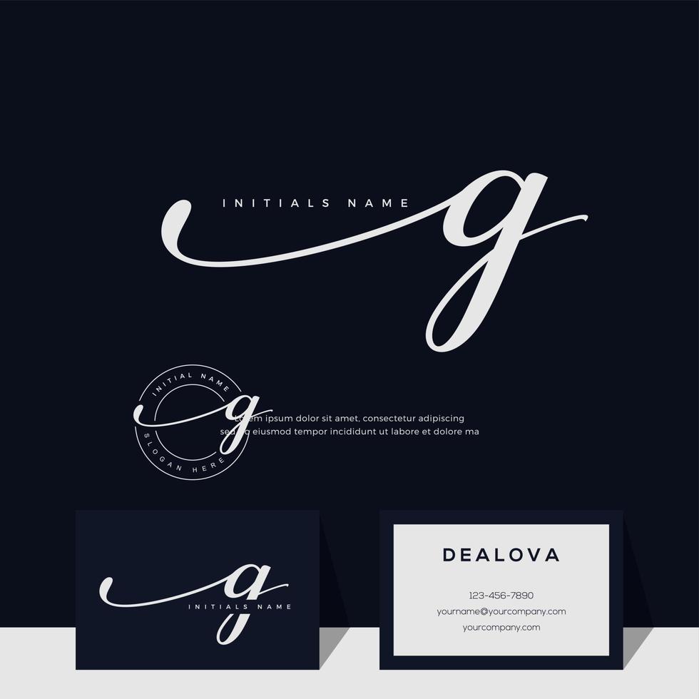 simple elegant initial handwriting letter G on gold color vector