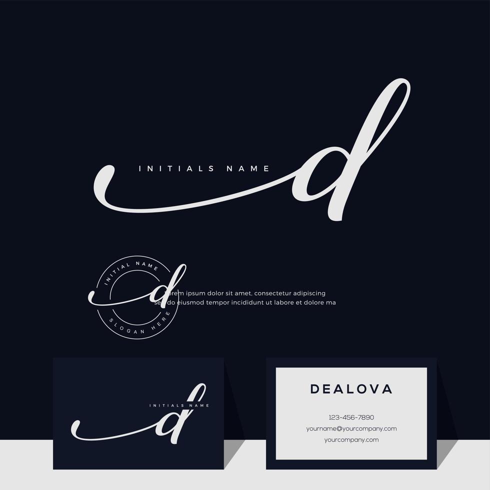 simple elegant initial handwriting letter D on gold color vector