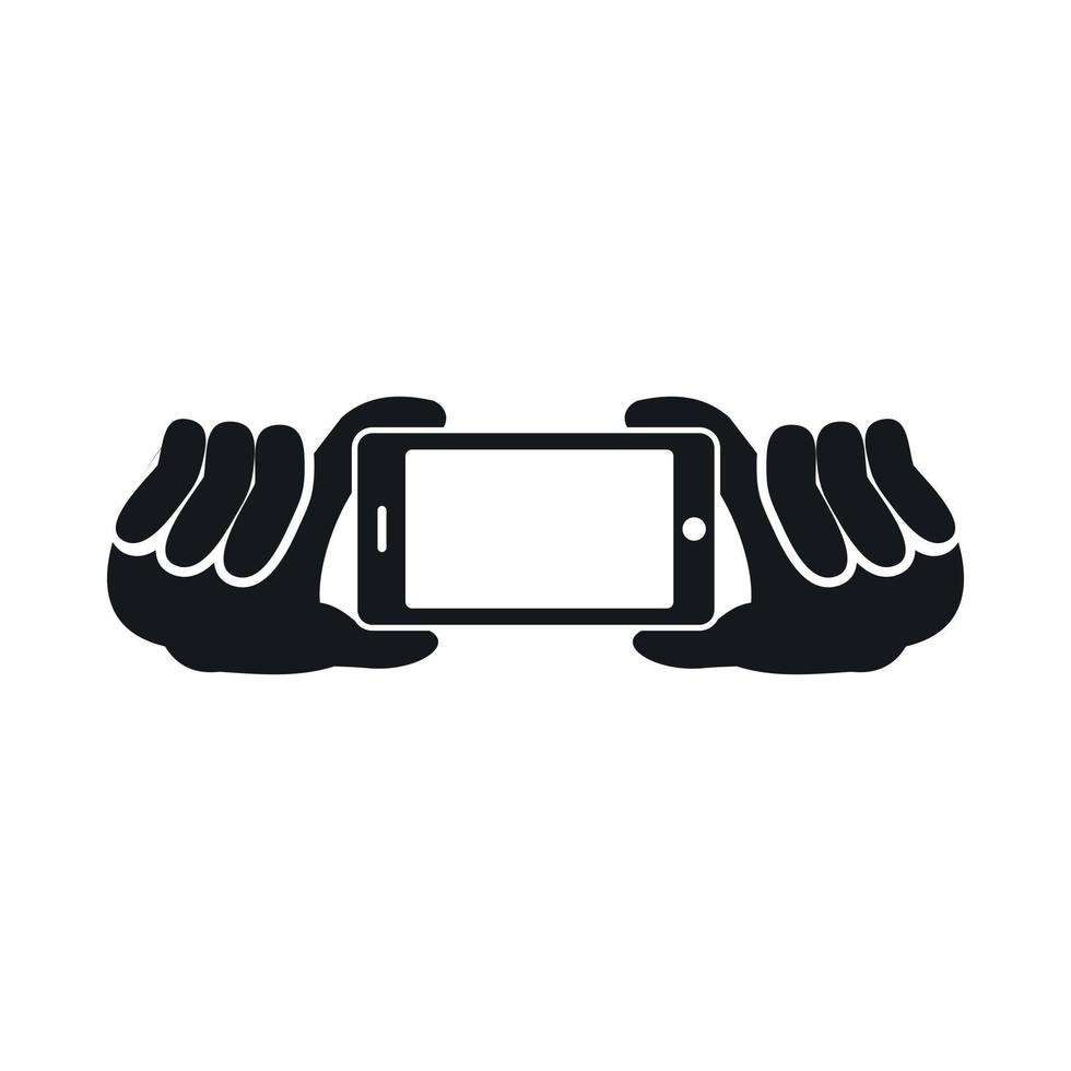dos manos sosteniendo el icono del teléfono móvil, estilo simple vector