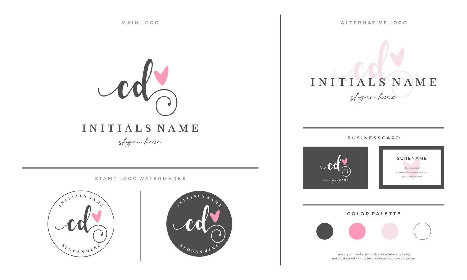 Initial CD letter C D handwriting beauty logo design with love vector