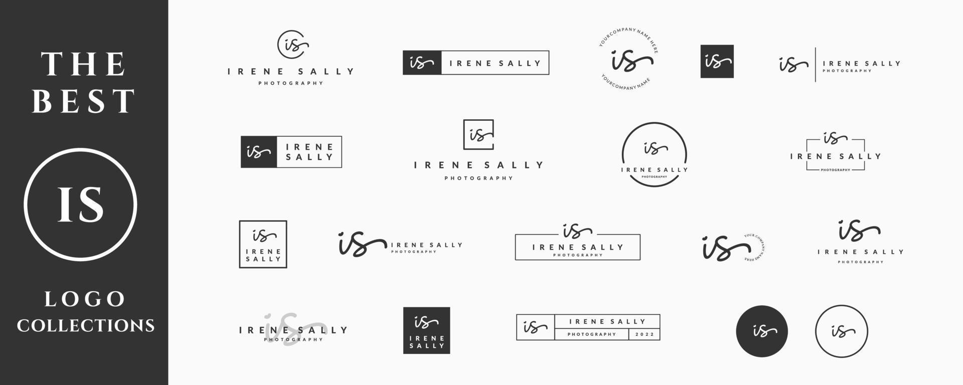 Initial letter IS I logo handwriting, signature and script vector design collection