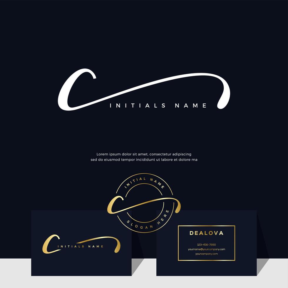 simple elegant initial handwriting letter C on gold color vector