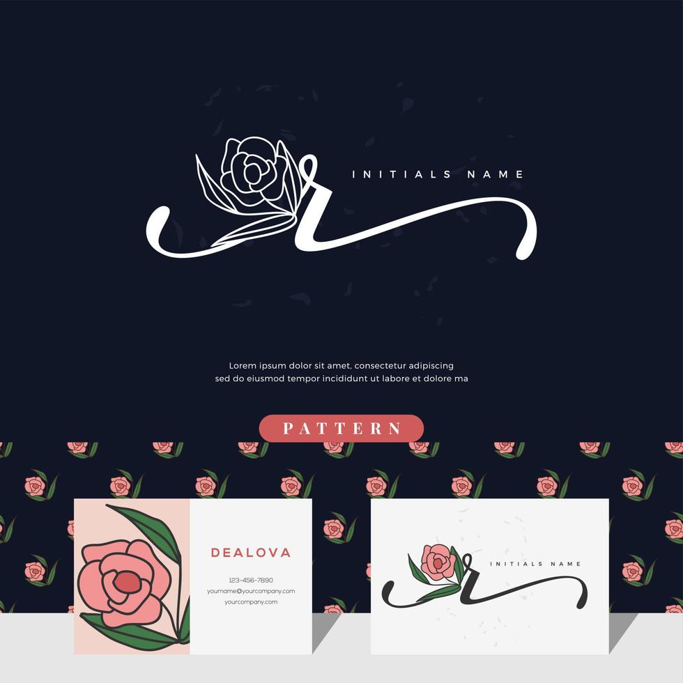 handwriting letter R logo design with rose vector