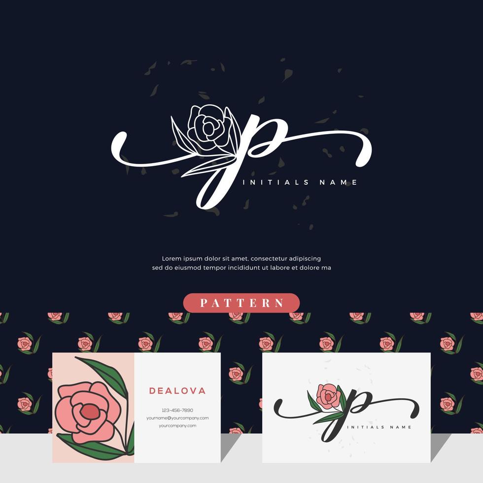 handwriting letter P logo design with rose vector