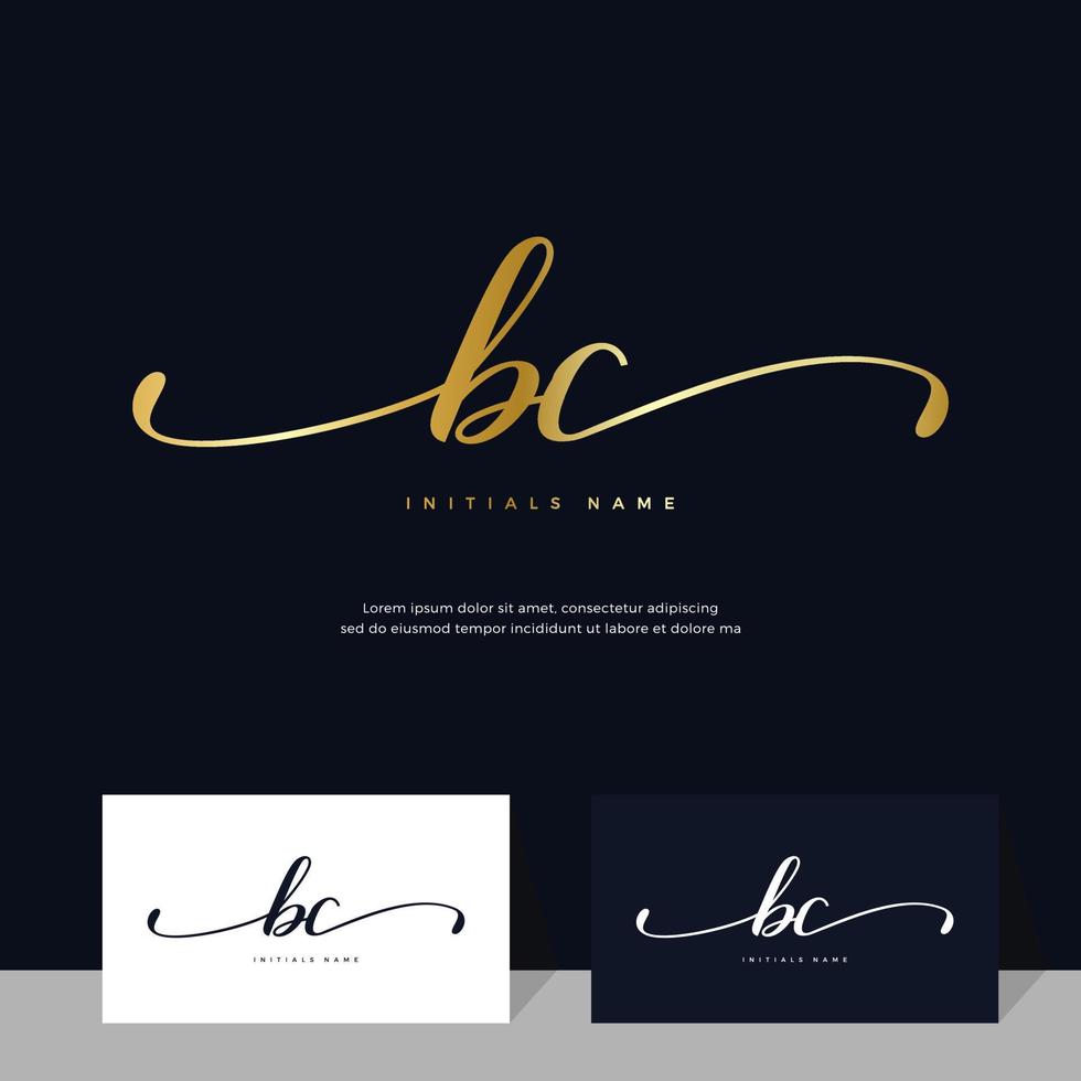 handwriting Initial of letter BC B C feminine and beauty logo design on gold color. vector