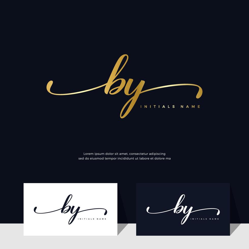 handwriting Initial of letter BY B Y feminine and beauty logo design on gold color. vector