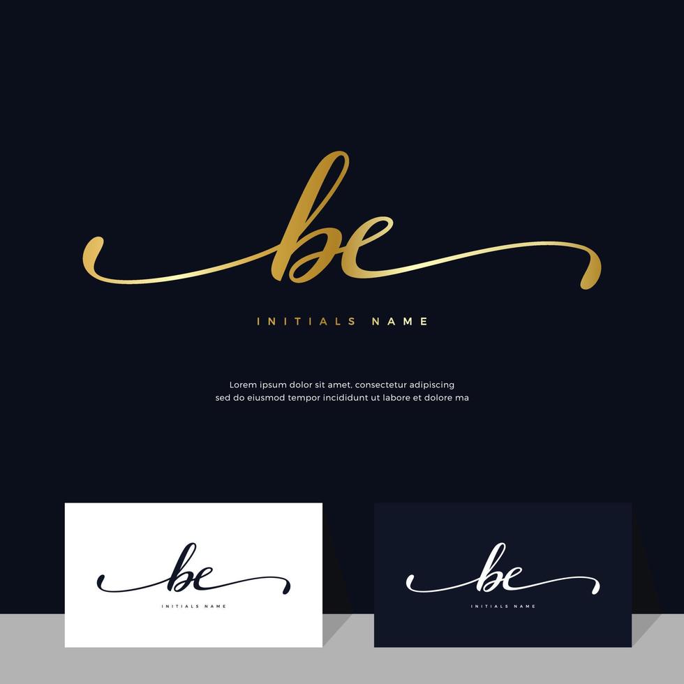 handwriting Initial of letter BE B E feminine and beauty logo design on gold color. vector