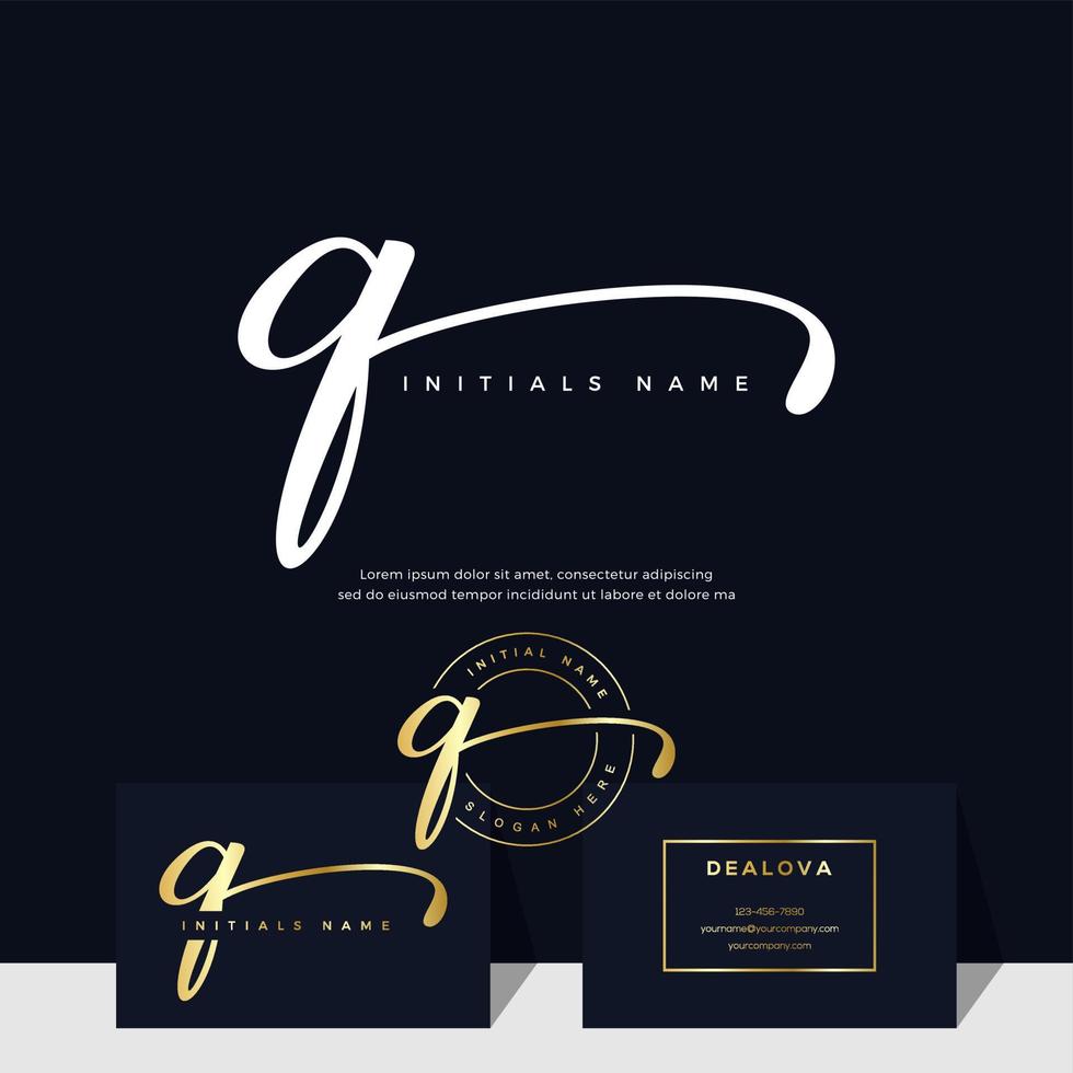 simple elegant initial handwriting letter Q on gold color vector