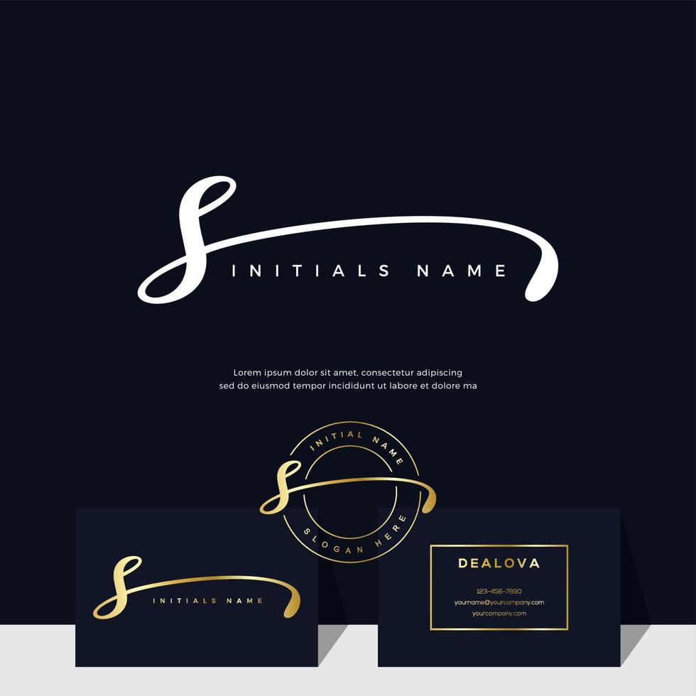 simple elegant initial handwriting letter S on gold color vector