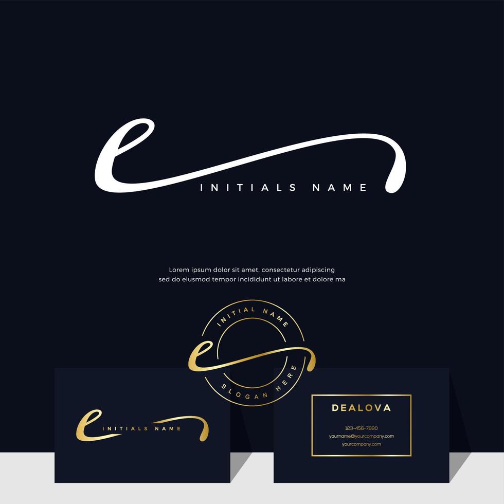 simple elegant initial handwriting letter E on gold color vector