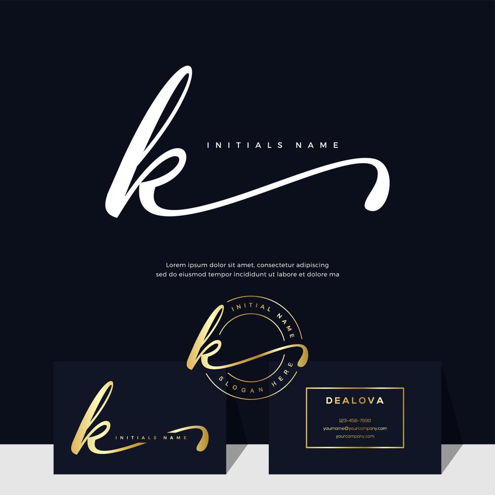 simple elegant initial handwriting letter K on gold color vector