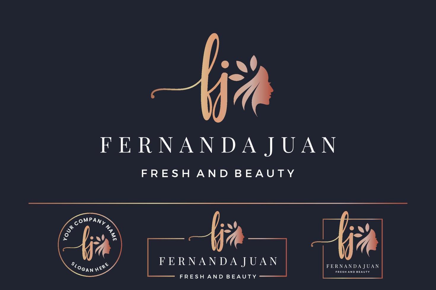 Initial letter FJ F logo feminine for woman face and beauty, silhouette vector design collection