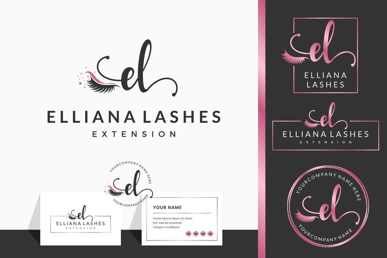 Initial letter EL E lash Eyebrow Lashes eyelash extension logo design collection for Branding vector