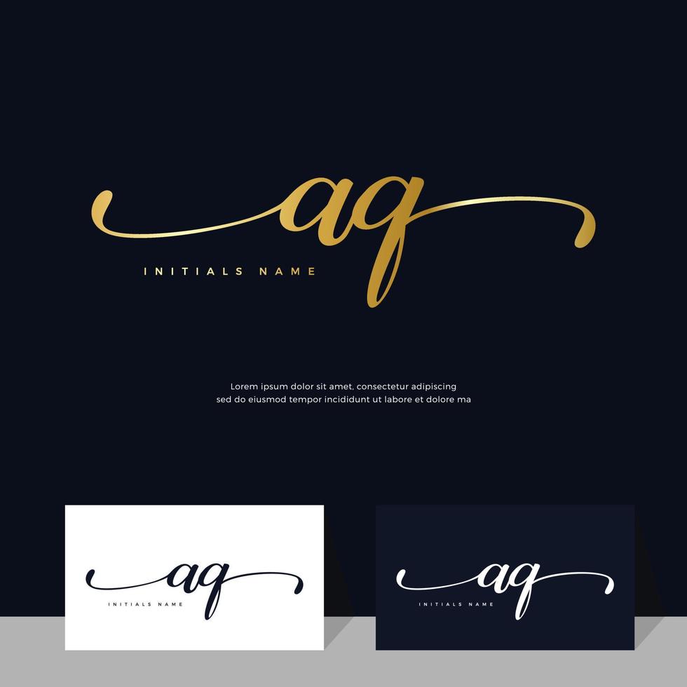 handwriting Initial of letter AQ A Q feminine and beauty logo design on gold color. vector