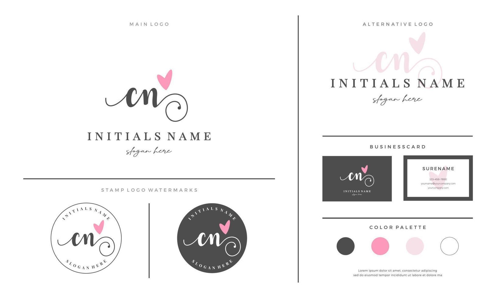 Initial CN letter C N handwriting beauty logo design with love vector