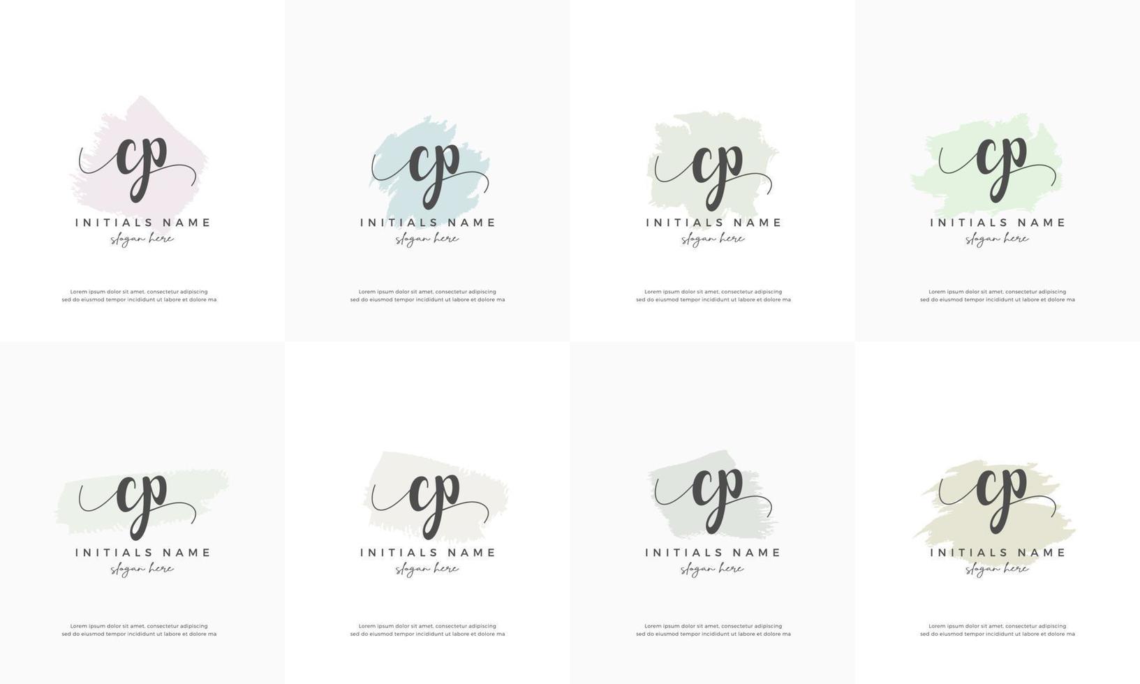 feminine set letter CP C P Initial handwriting logo design vector