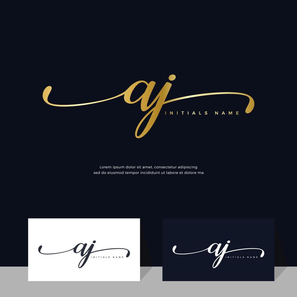 handwriting Initial of letter AJ A J feminine and beauty logo design on gold color. vector