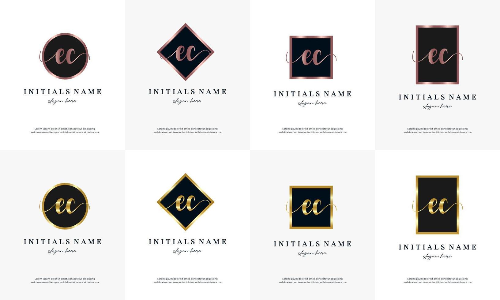 initial letter EC E C handwriting logo set design template vector